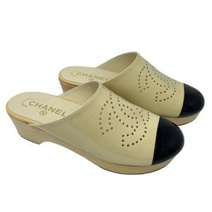 Chanel Patent Leather Cap Toe CC Logo Clogs / Mules